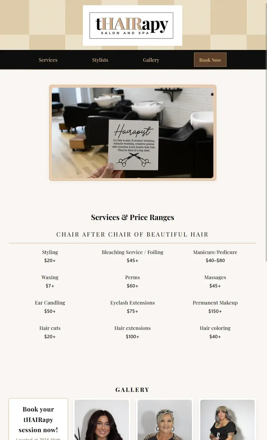 Salon and spa website after redesign by Nexulorum