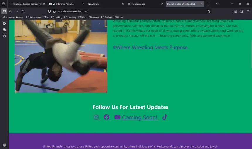 Wrestling website before redesign